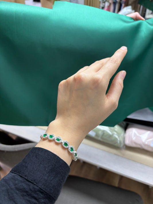 Women's Green Tennis Bracelet with Emerald Stones in Black Light-Up Box