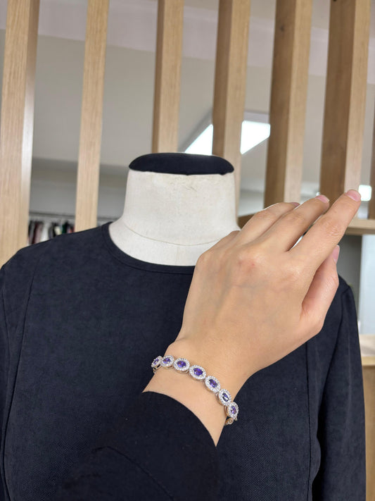 Women's Purple Tennis Bracelet with Amethyst Stones in Black Light-Up Box