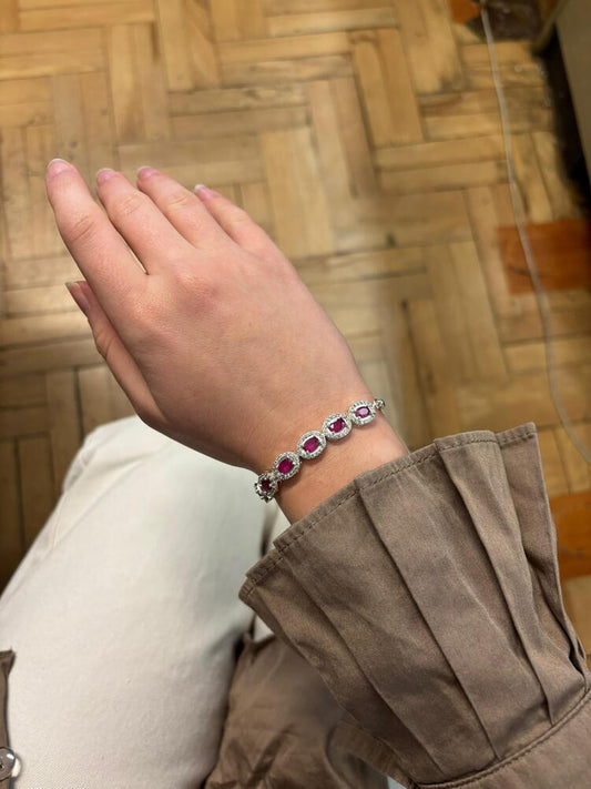 Women's Ruby Red Stone Bracelet in Black Light-Up Box